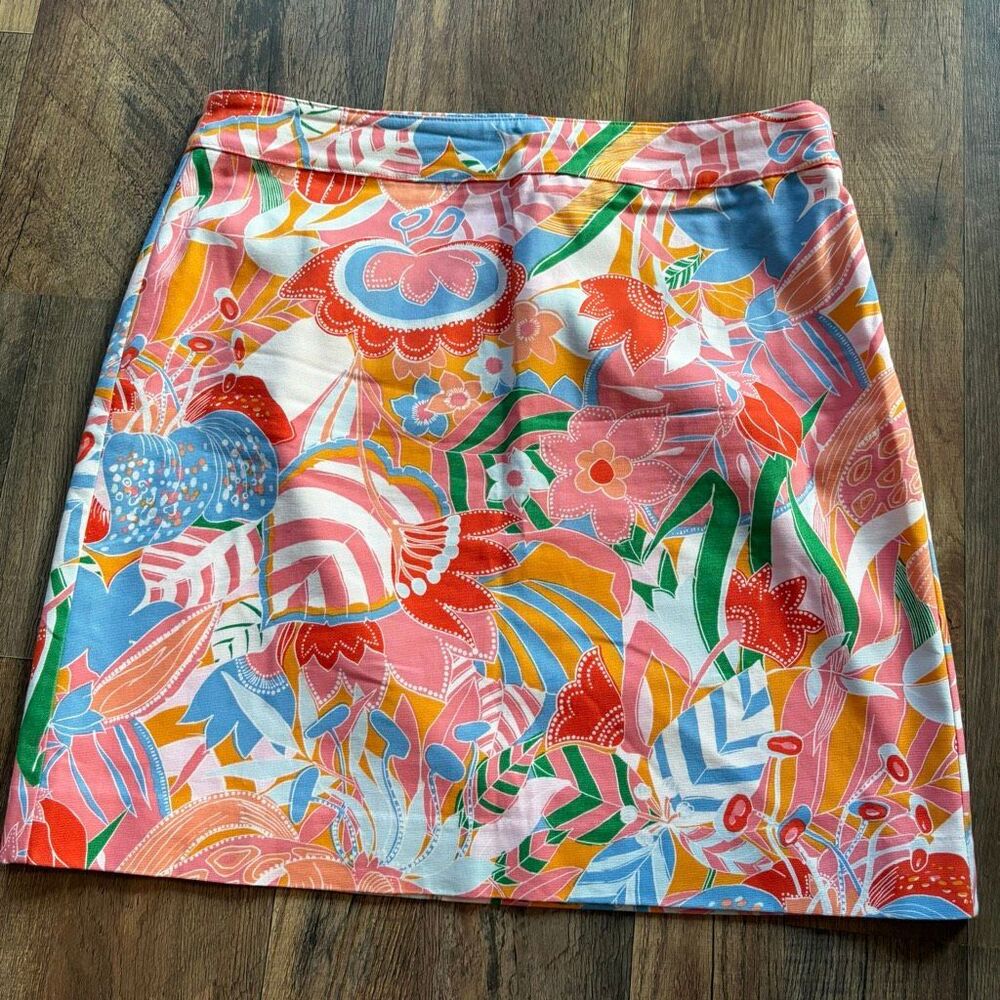 Talbots Canvas A-line Skirt 10 Floral Abstract Modern Art Artsy Beach Preppy